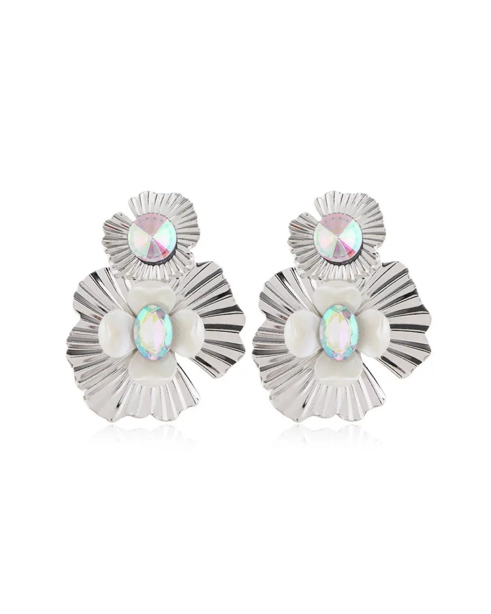 Zara Iridescent Statement Earrings - Silver - LINNY CO WholesaleMetals