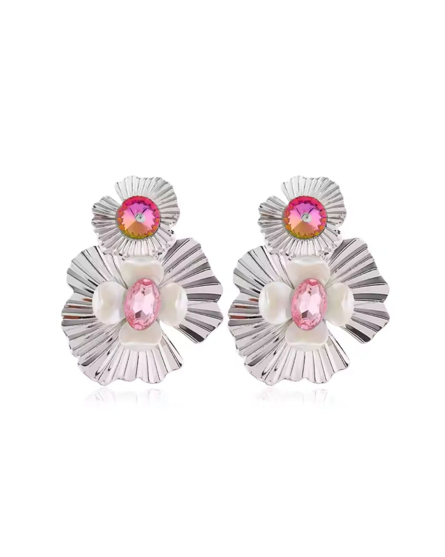 Zara Statement Earrings - Pink Silver - LINNY CO WholesaleMetals