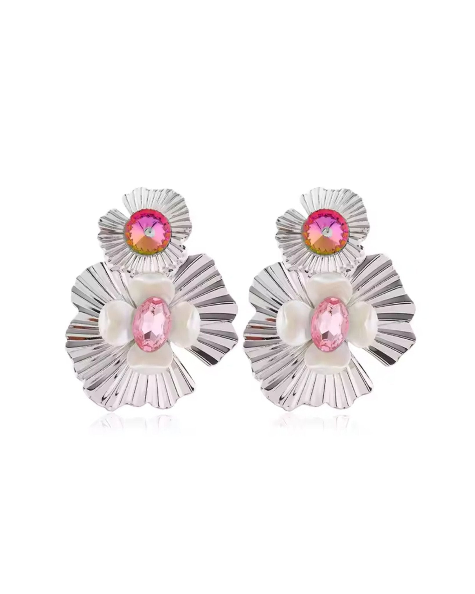 Zara Statement Earrings - Pink Silver - LINNY CO WholesaleMetals