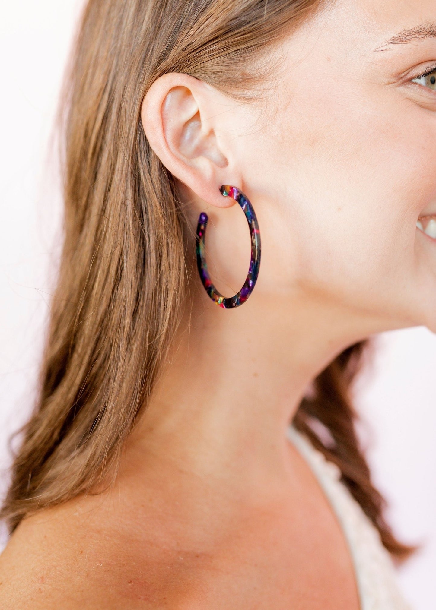 Holly Medium Hoop Earrings - Retro Camo - LINNY CO WholesaleAcetate