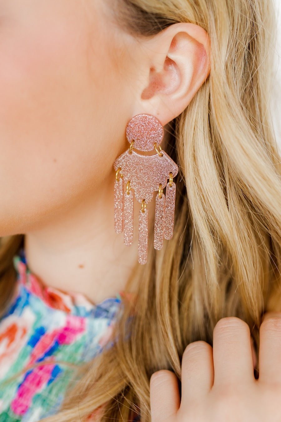 Janelle - Blush Glitter - Earrings - LINNY CO WholesaleAcetate