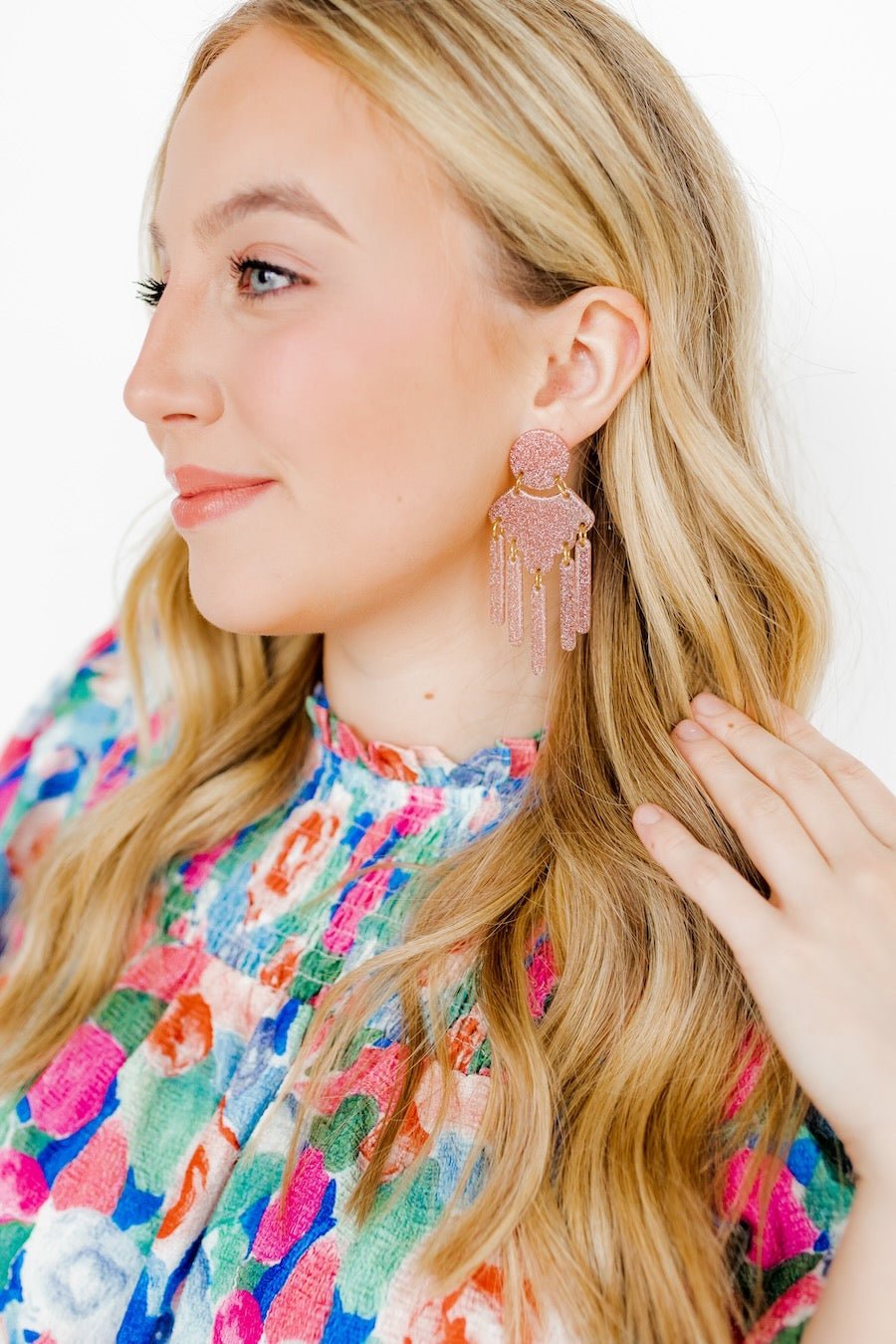 Janelle - Blush Glitter - Earrings - LINNY CO WholesaleAcetate