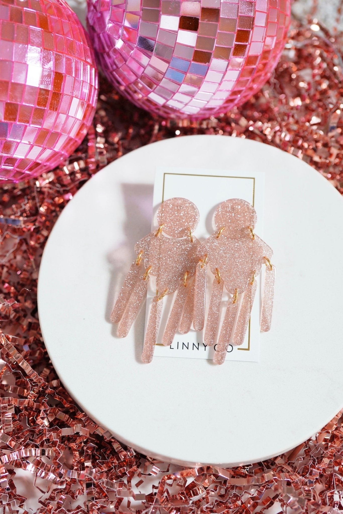 Janelle - Blush Glitter - Earrings - LINNY CO WholesaleAcetate