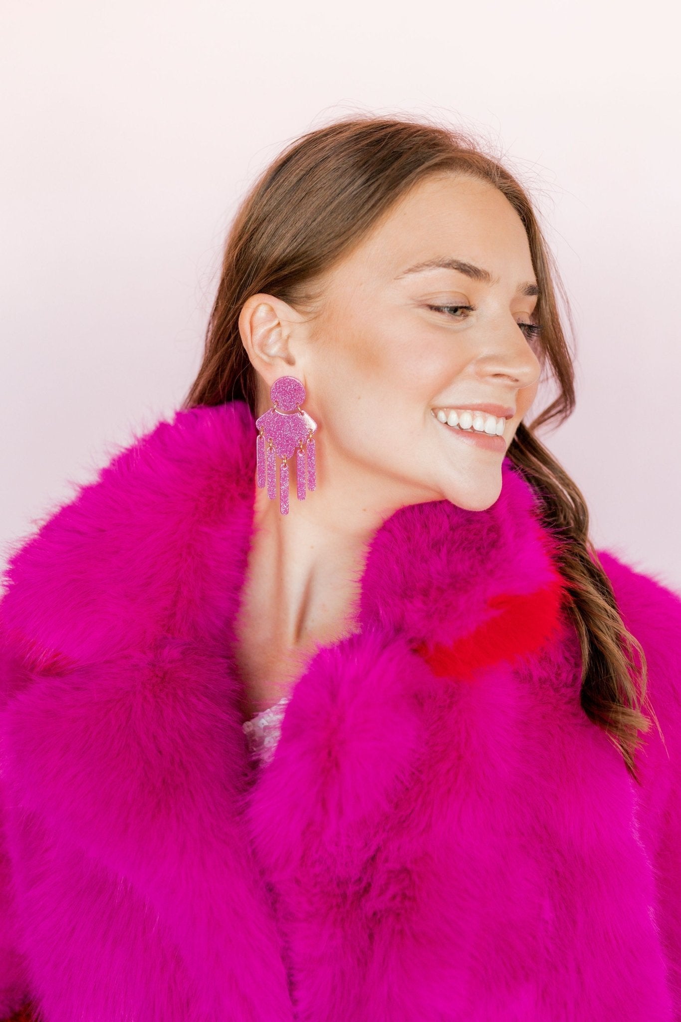 Janelle - Magenta Glitter - Earrings - LINNY CO WholesaleAcetate