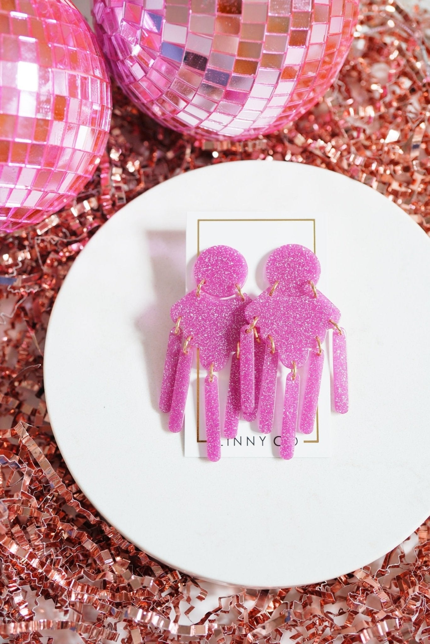 Janelle - Magenta Glitter - Earrings - LINNY CO WholesaleAcetate
