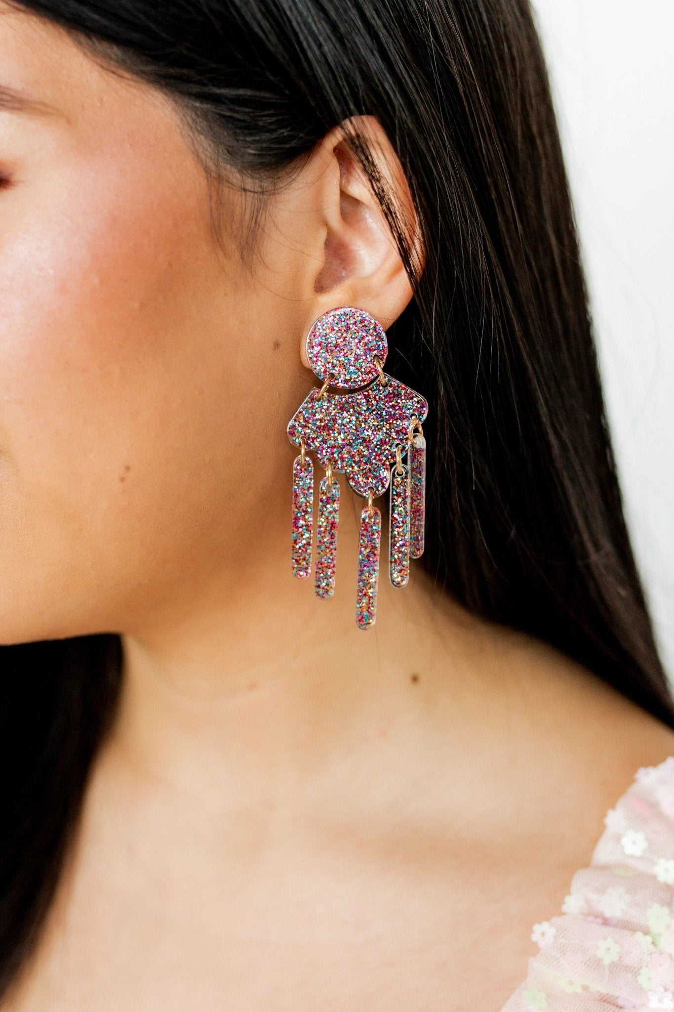 Janelle - Multi Glitter - Earrings - LINNY CO WholesaleAcetate