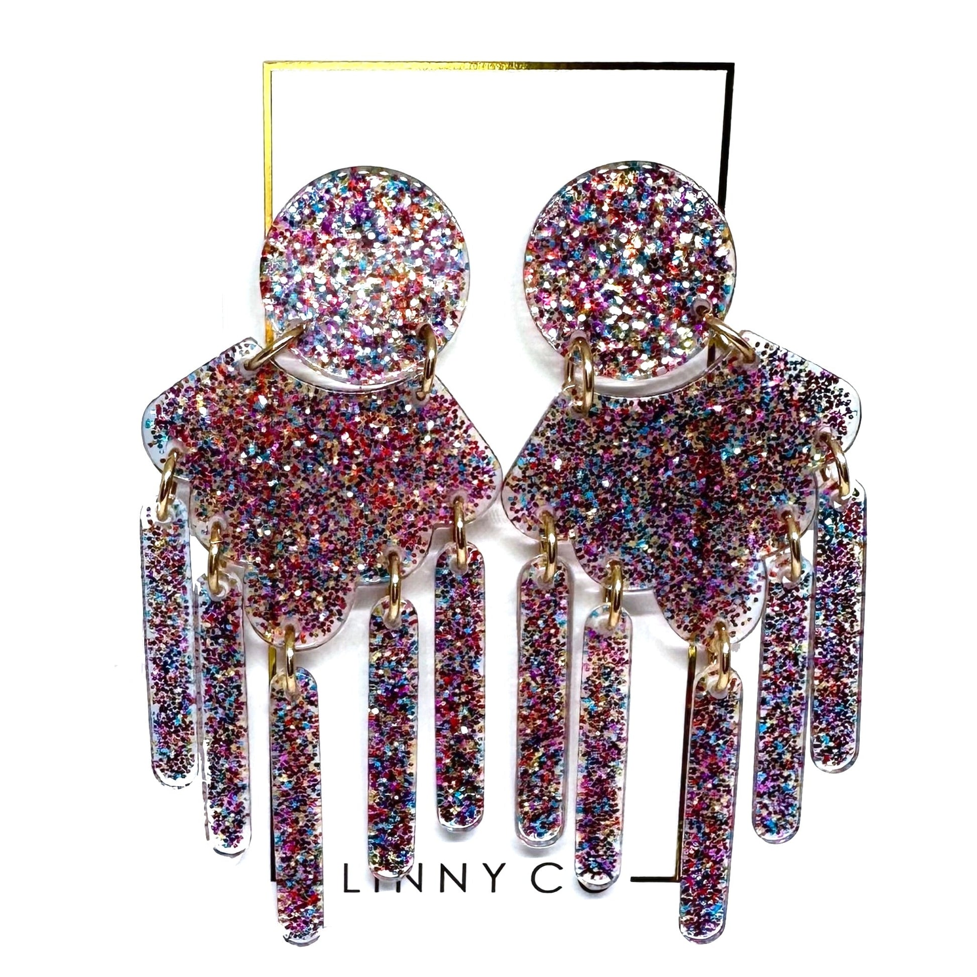 Janelle - Multi Glitter - Earrings - LINNY CO WholesaleAcetate