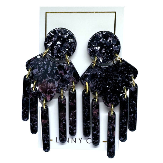 Janelle - NYE Black Metallic - Earrings - LINNY CO WholesaleAcetate