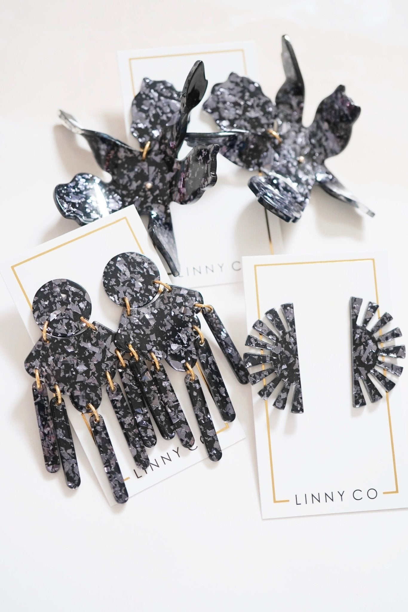 Janelle - NYE Black Metallic - Earrings - LINNY CO WholesaleAcetate