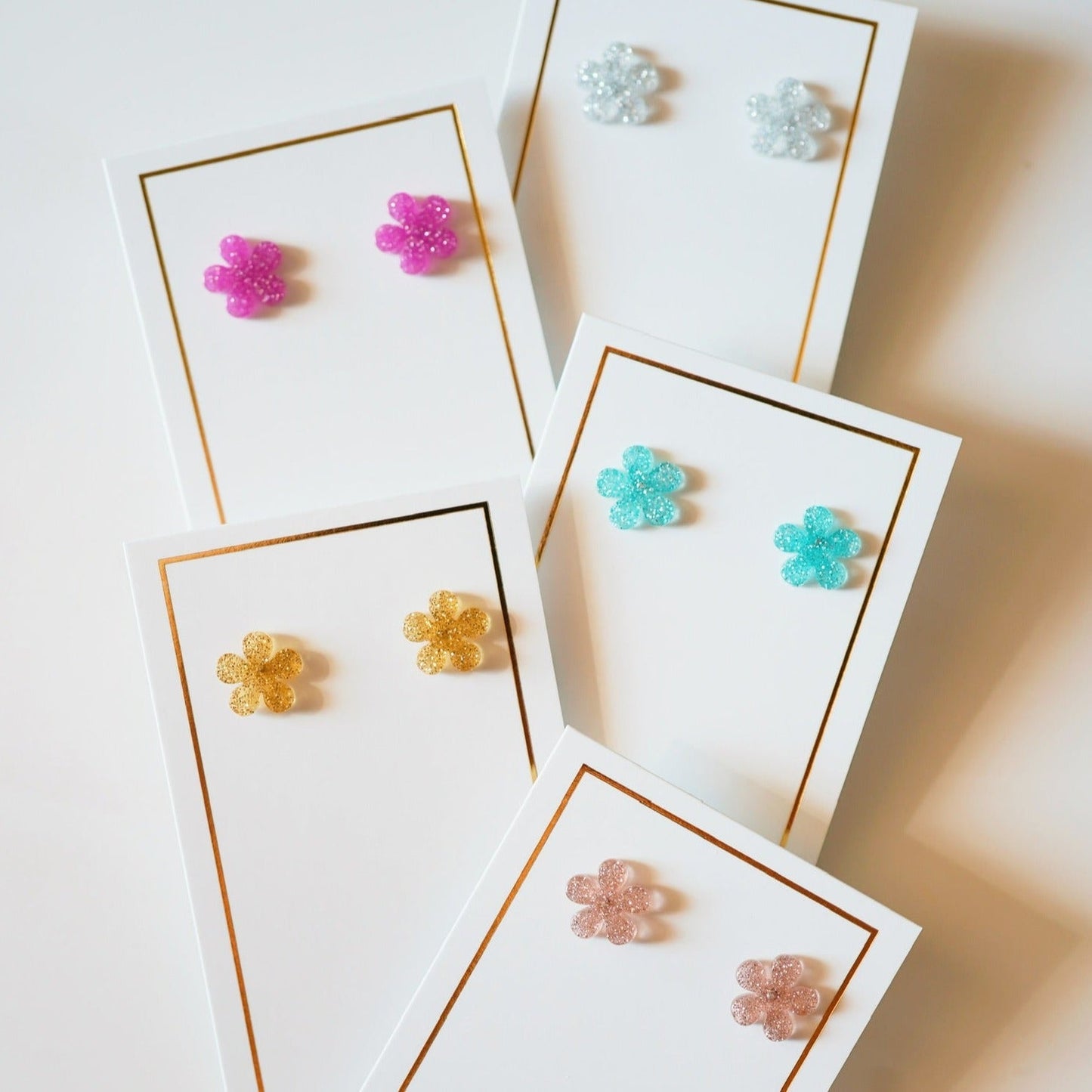 Jenna Flower Stud - Gold Glitter - Earrings - LINNY CO WholesaleAcetate