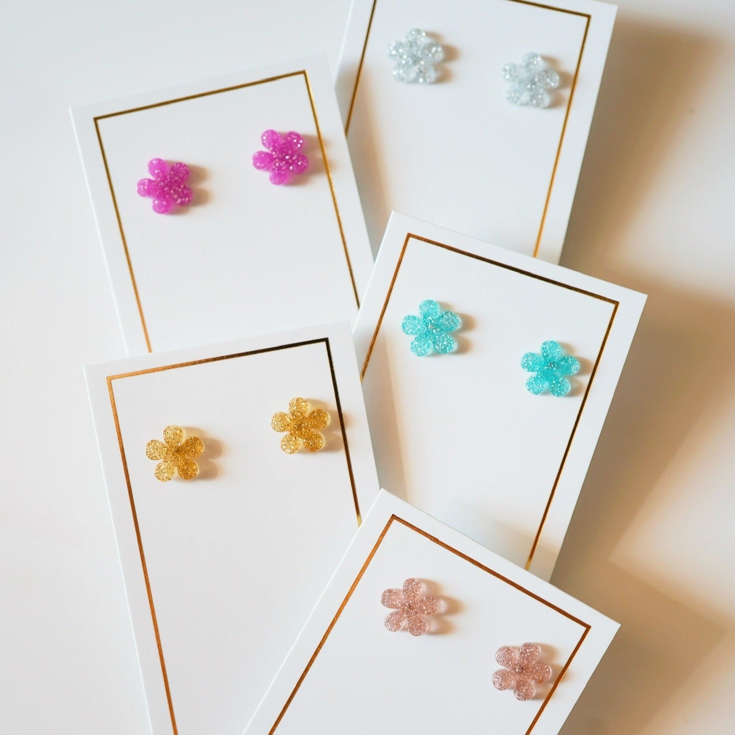 Jenna Flower Stud - Gold Glitter - Earrings - LINNY CO WholesaleAcetate