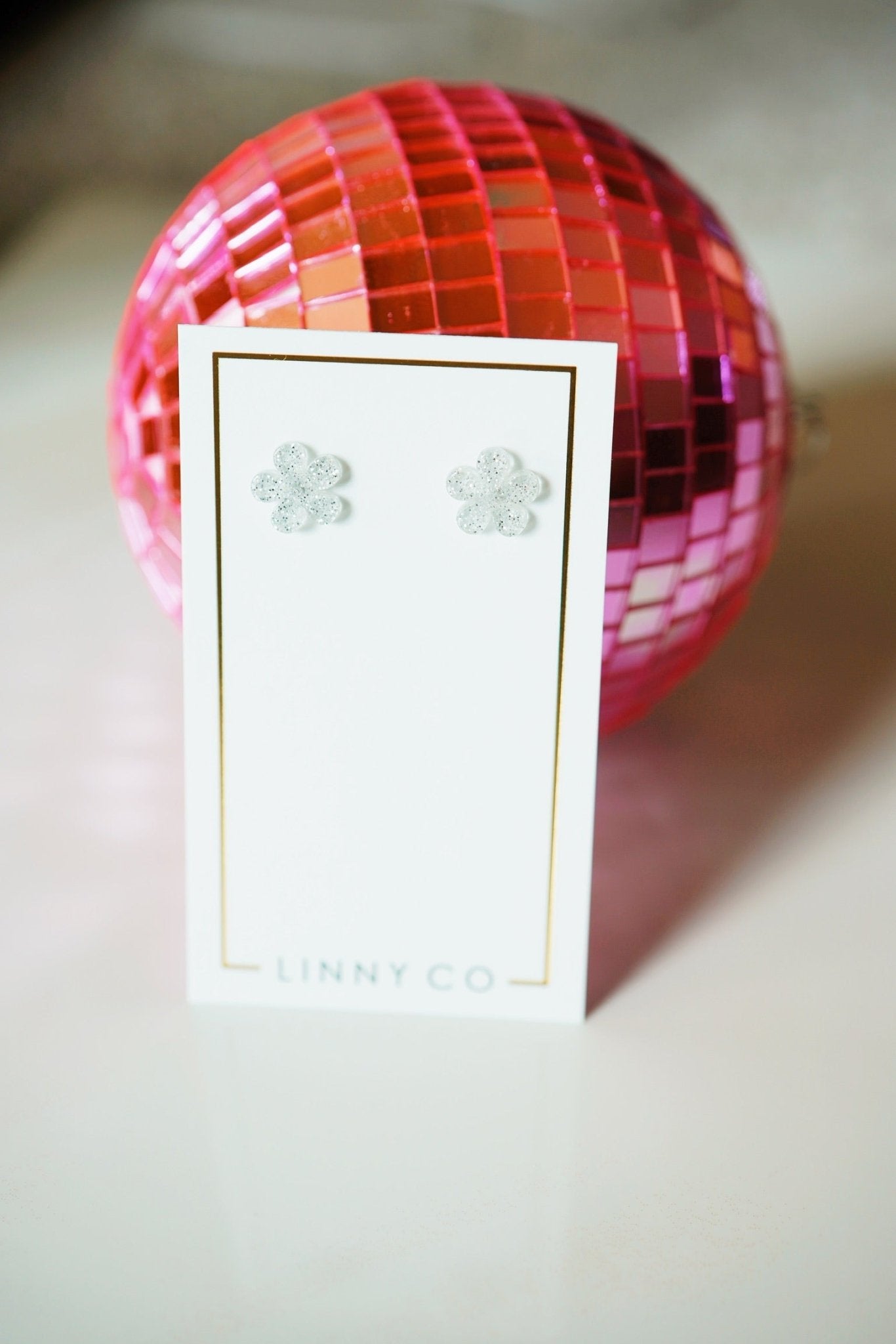 Jenna Flower Stud - Silver Glitter - Earrings - LINNY CO WholesaleAcetate