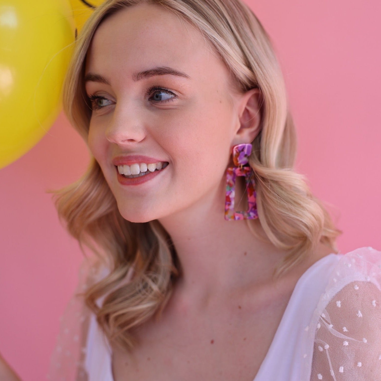 Kennedy Statement Earrings - Pink Multi - LINNY CO WholesaleAcetate