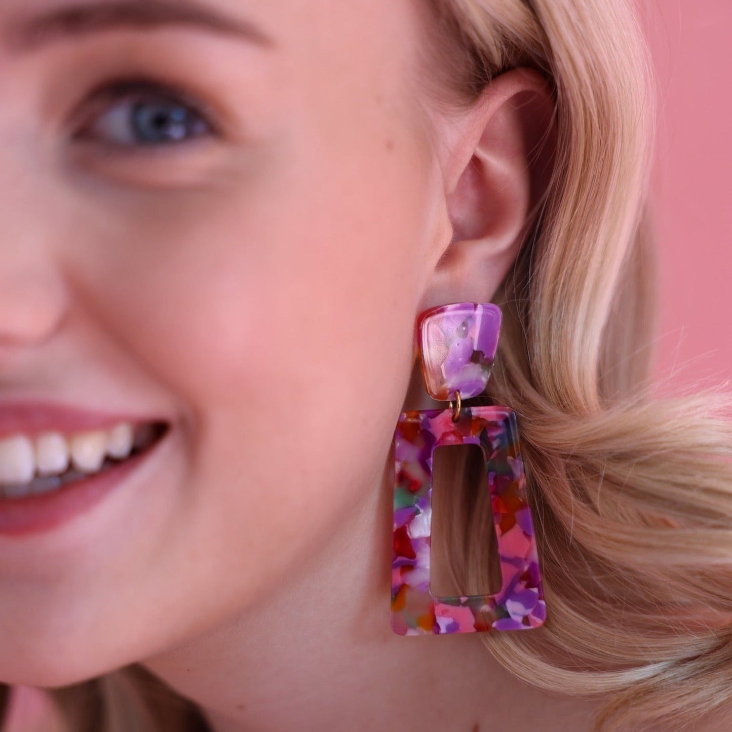 Kennedy Statement Earrings - Pink Multi - LINNY CO WholesaleAcetate