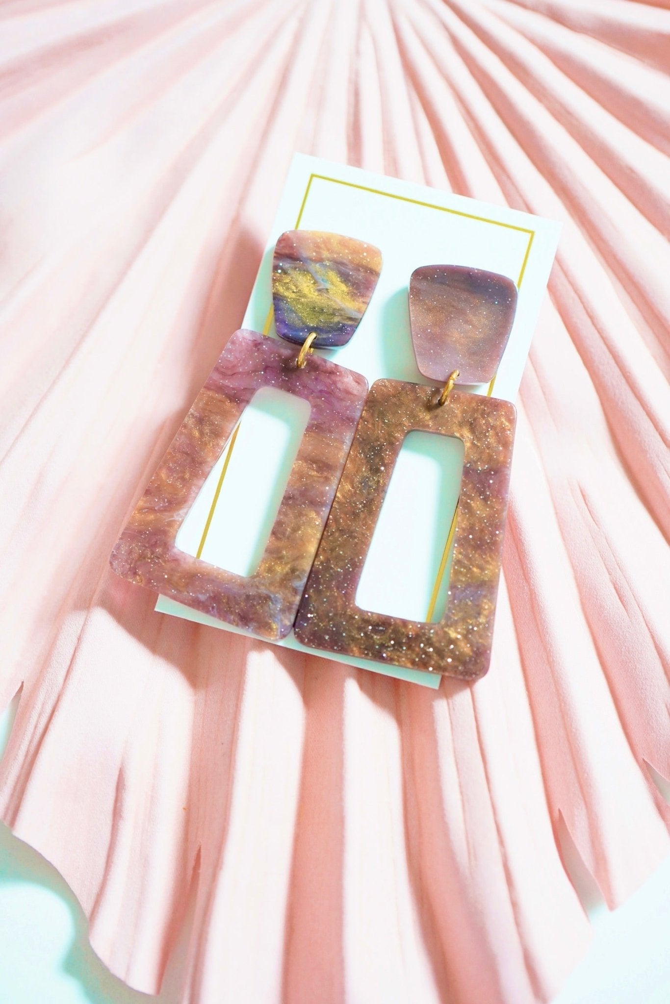 Kennedy Statement Earrings - Purple Galaxy - LINNY CO WholesaleAcetate