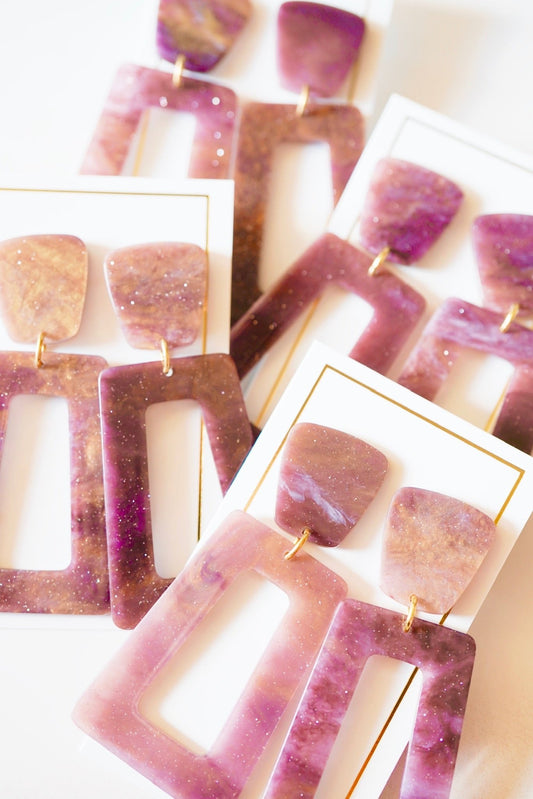 Kennedy Statement Earrings - Purple Galaxy - LINNY CO WholesaleAcetate