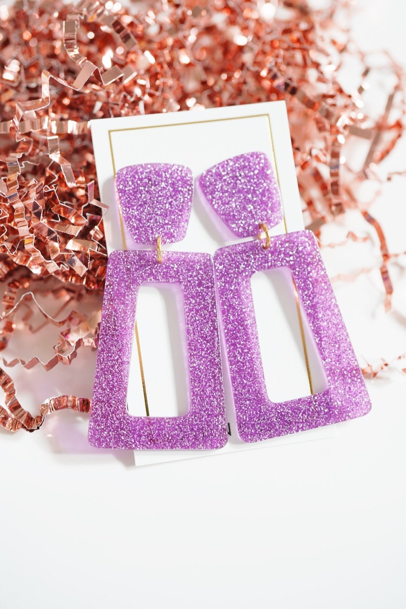 Kennedy Statement Earrings - Purple Glitter - LINNY CO WholesaleAcetate