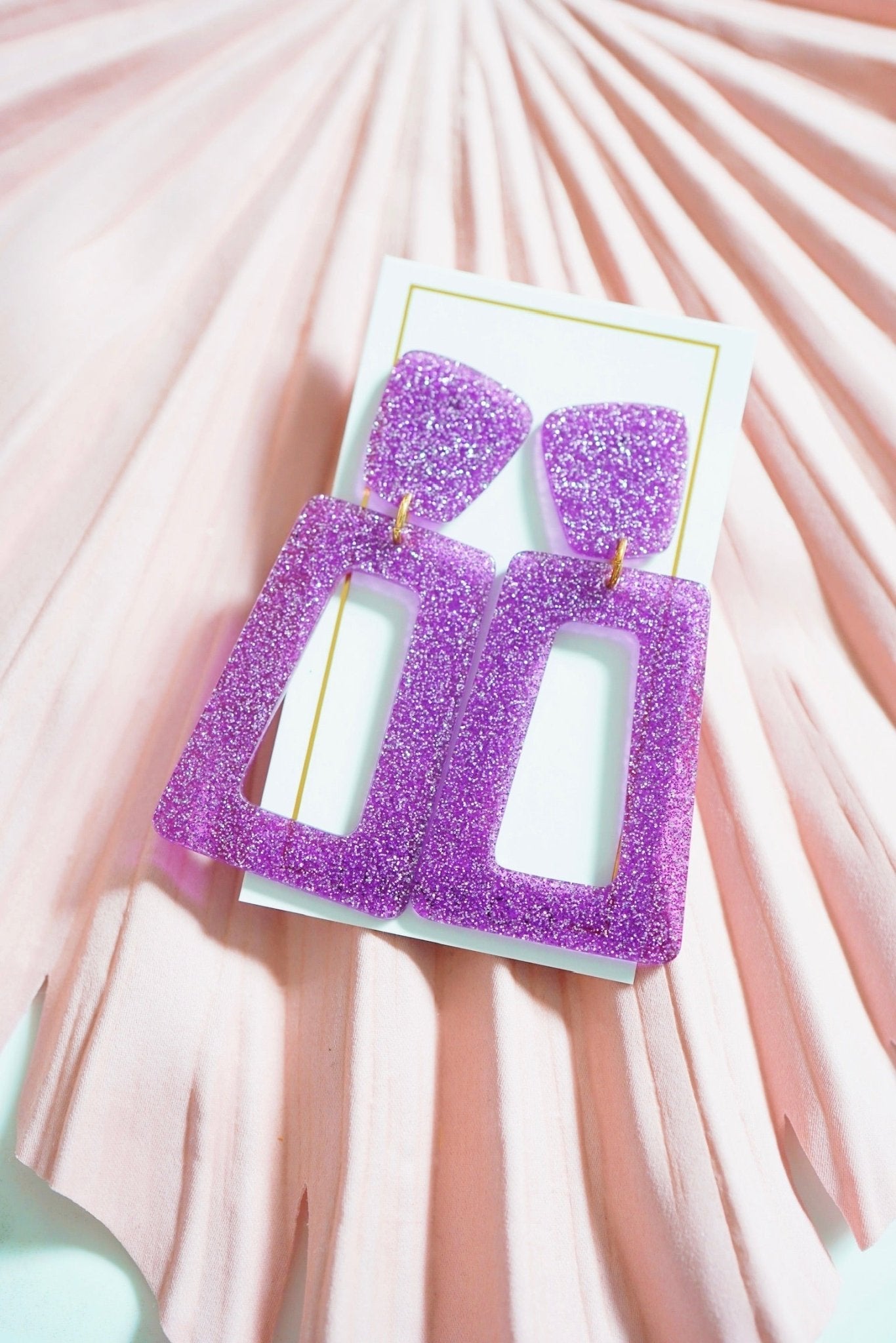 Kennedy Statement Earrings - Purple Glitter - LINNY CO WholesaleAcetate