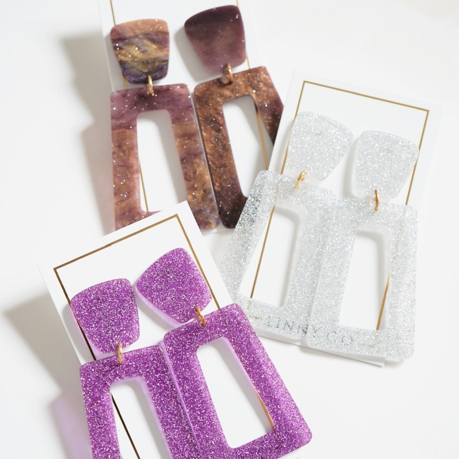 Kennedy Statement Earrings - Purple Glitter - LINNY CO WholesaleAcetate