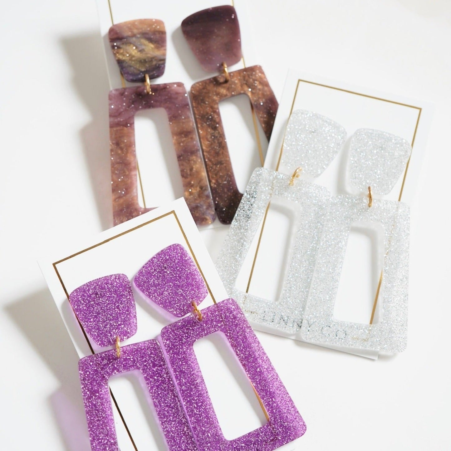 Kennedy Statement Earrings - Silver Glitter - LINNY CO WholesaleAcetate