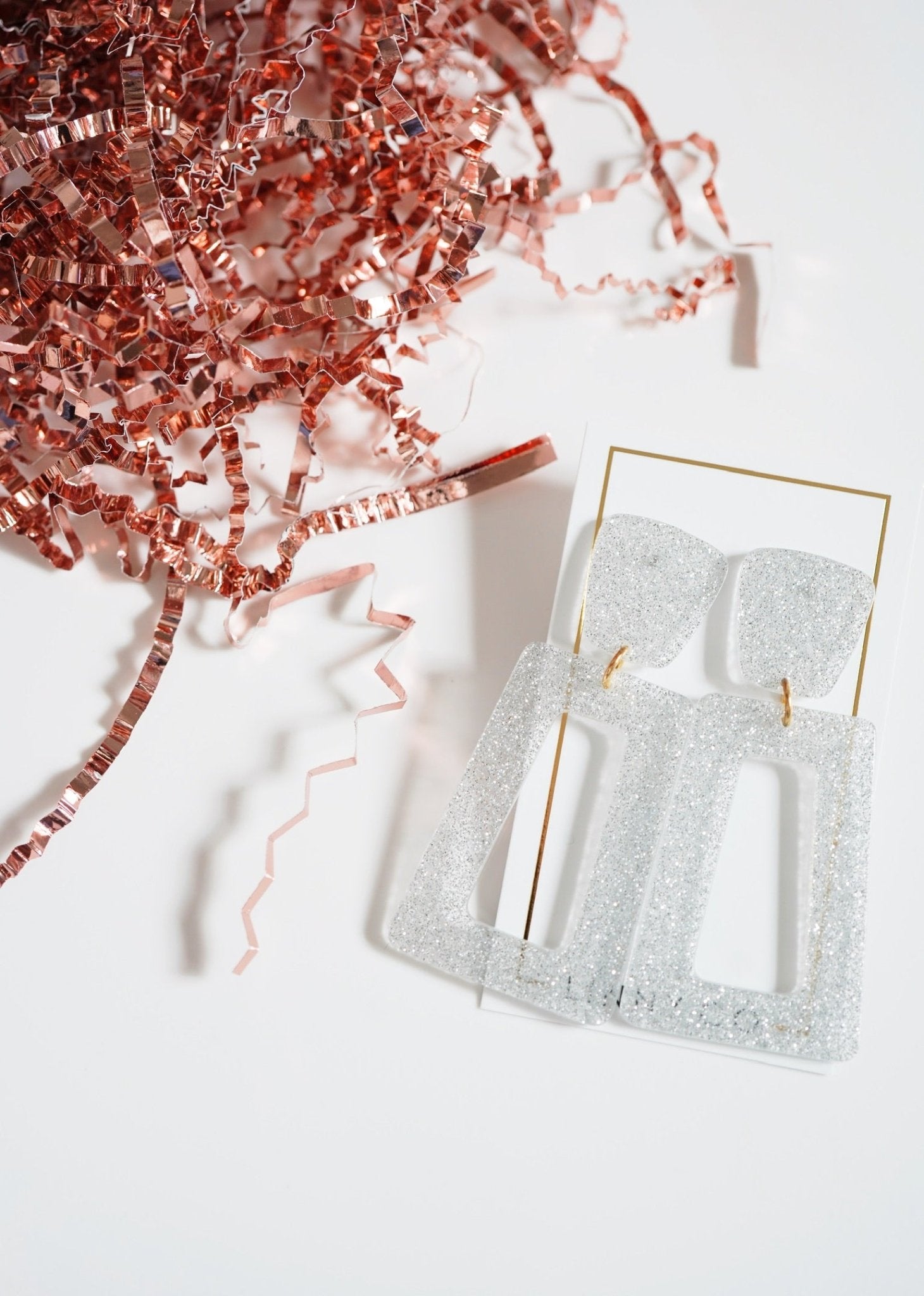 Kennedy Statement Earrings - Silver Glitter - LINNY CO WholesaleAcetate