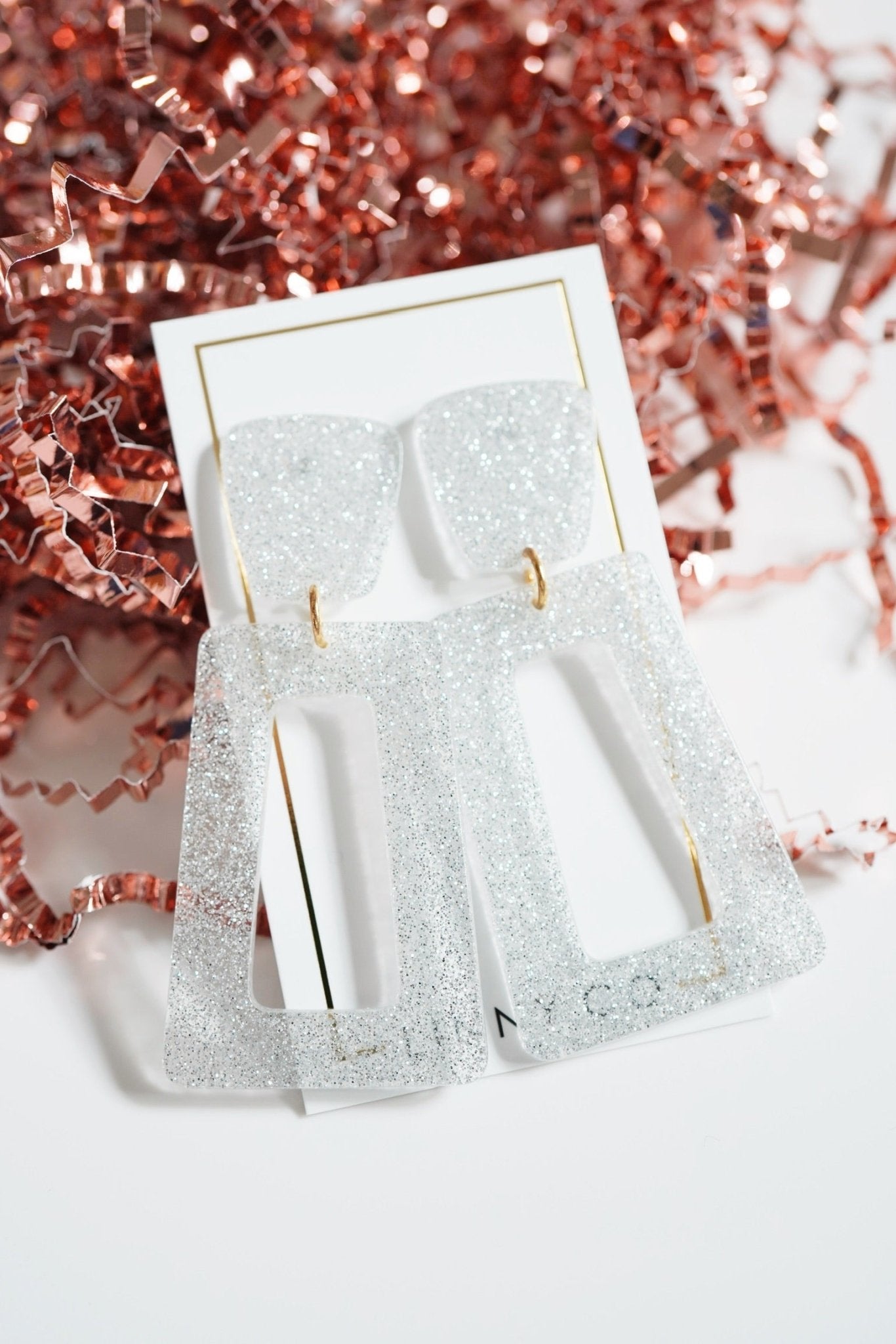 Kennedy Statement Earrings - Silver Glitter - LINNY CO WholesaleAcetate