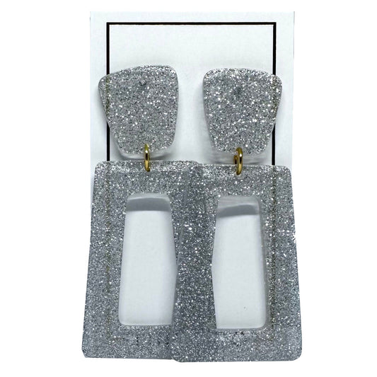 Kennedy Statement Earrings - Silver Glitter - LINNY CO WholesaleAcetate