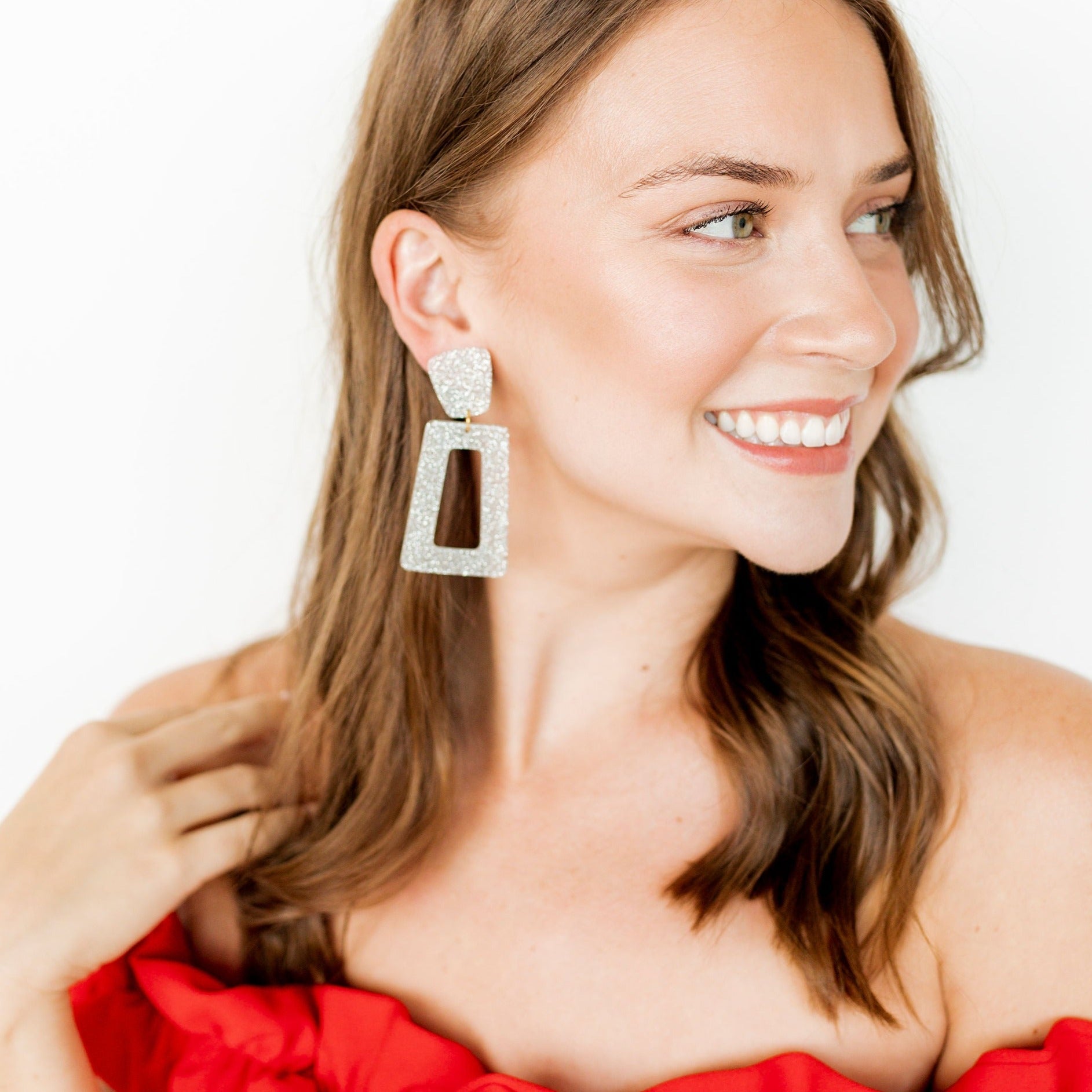 Kennedy Statement Earrings - Silver Glitter - LINNY CO WholesaleAcetate