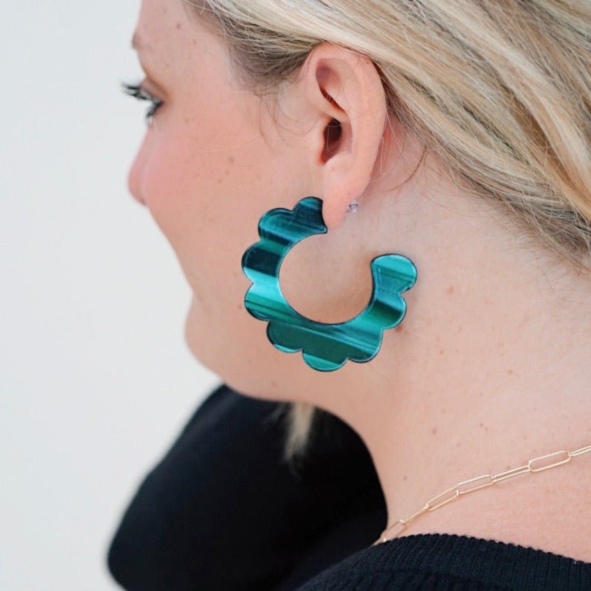 Margo Scallop Hoop Earrings - Dark Green - LINNY CO WholesaleAcetate