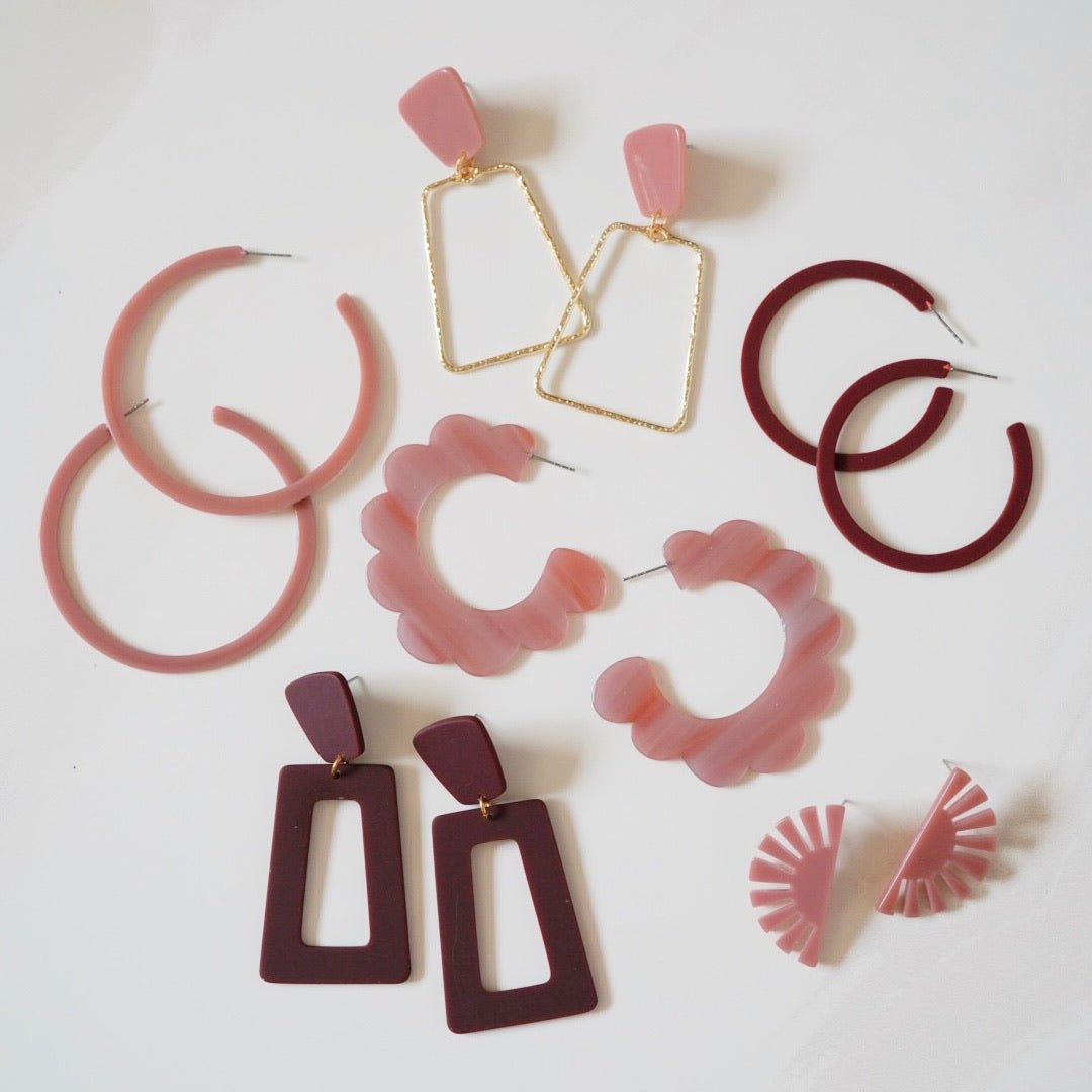 Margo Scallop Hoop Earrings - Mauve - LINNY CO WholesaleAcetate