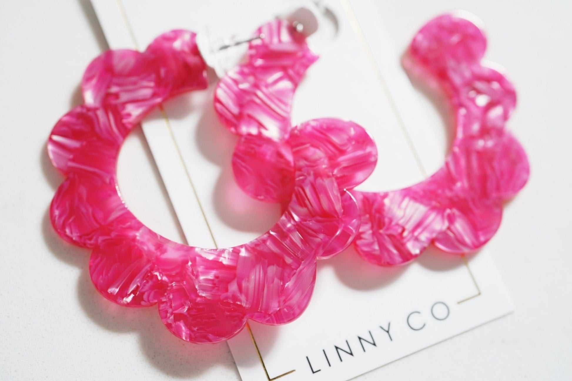 Margo Scallop Hoop Earrings - Pearlized Pink - LINNY CO WholesaleAcetate