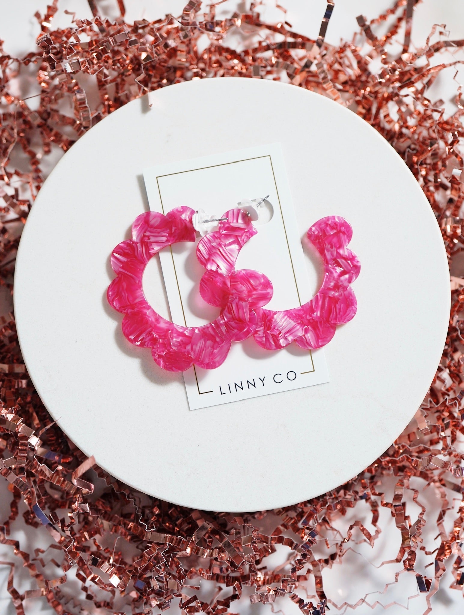 Margo Scallop Hoop Earrings - Pearlized Pink - LINNY CO WholesaleAcetate