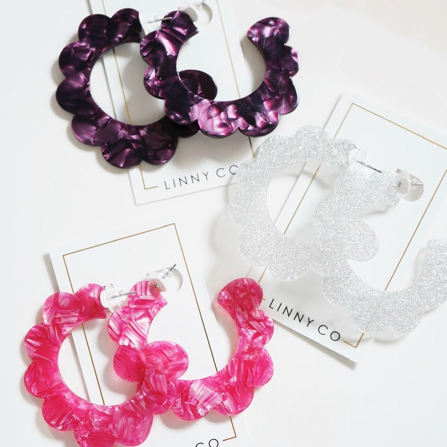 Margo Scallop Hoop Earrings - Pearlized Pink - LINNY CO WholesaleAcetate