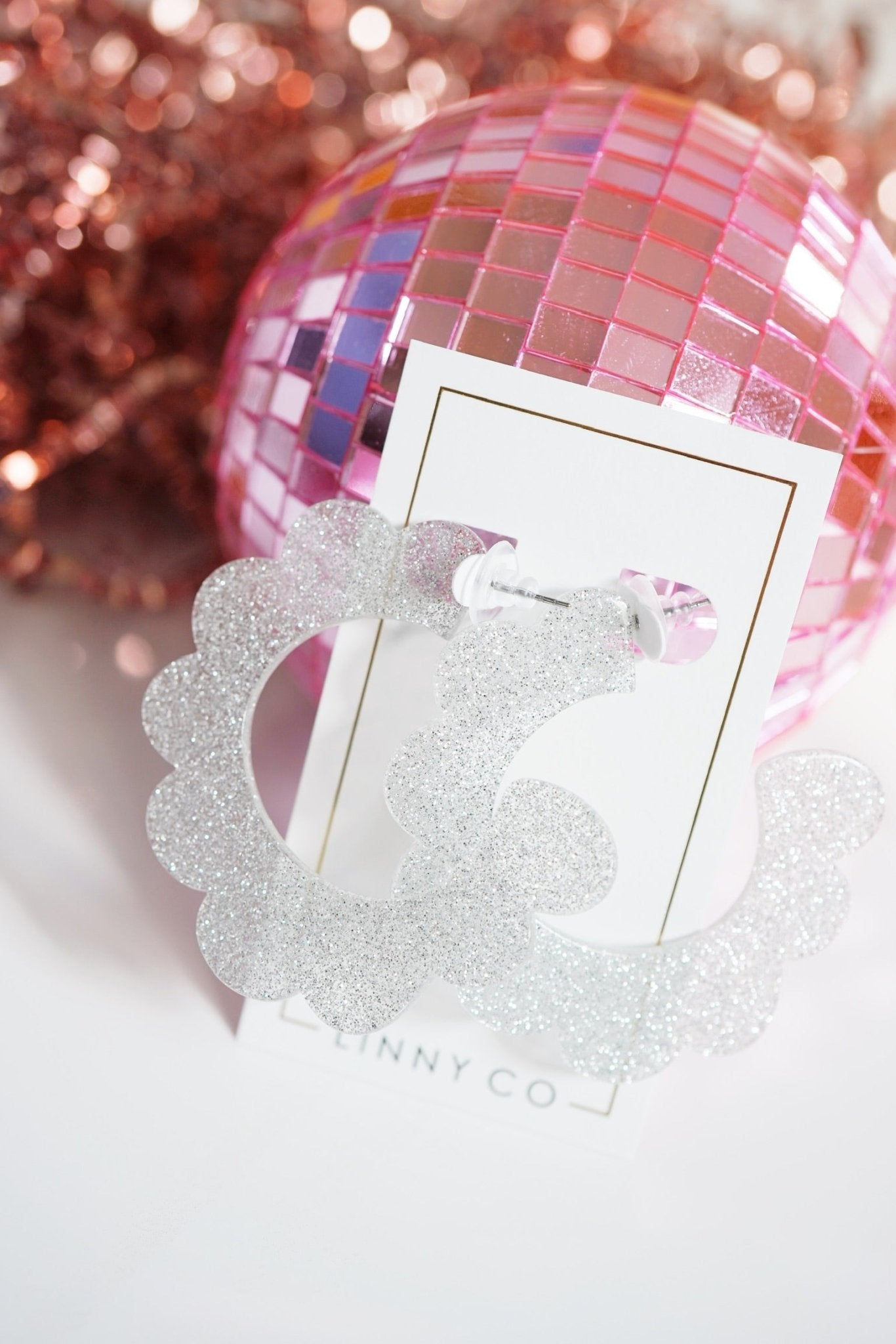 Margo Scallop Hoop Earrings - Silver Glitter - LINNY CO WholesaleAcetate